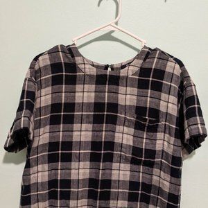 Madewell blue plaid quilted top short sleeve XS